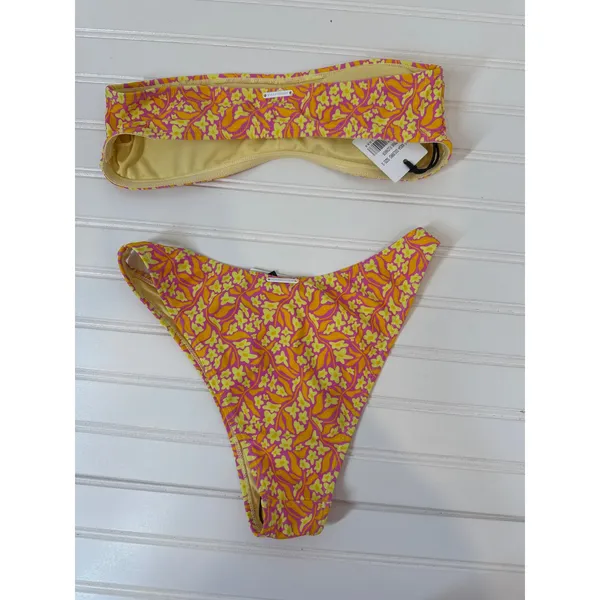 NWT KENDALL+KYLIE Yellow Pink Flower Bandeau Bikini Swimsuit Coverup Set Sz S - Image 4