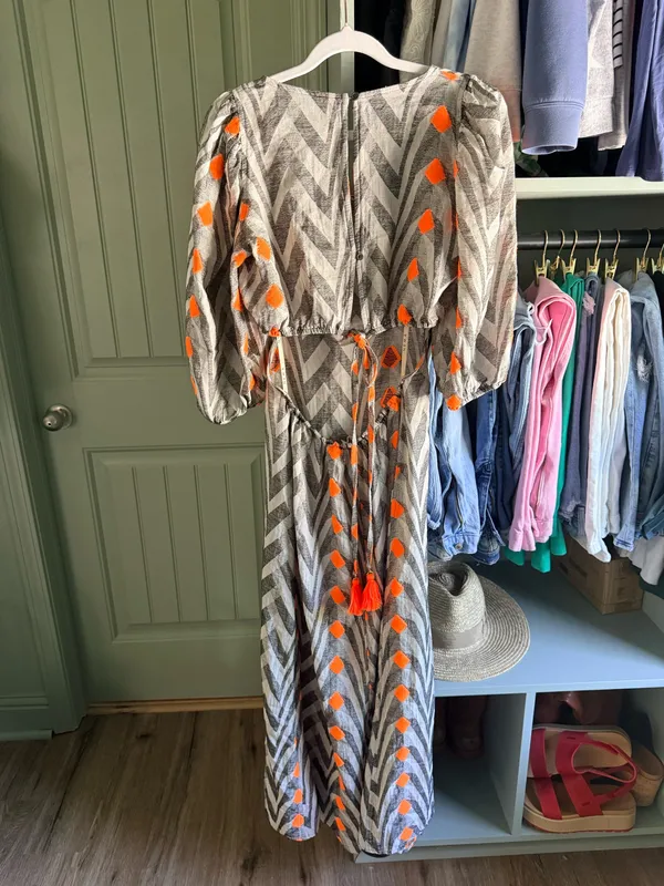 NEMA Resort Wear Gray Chevron Maxi Dress with Orange Accents - Image 2