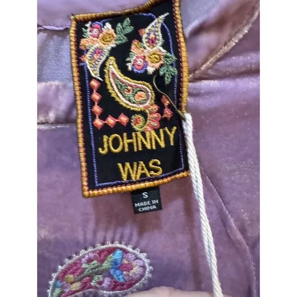 Johnny Was Velvet Flutter Sleeve Raglan Karime Embroidered‎ Dress Lavender - Image 7
