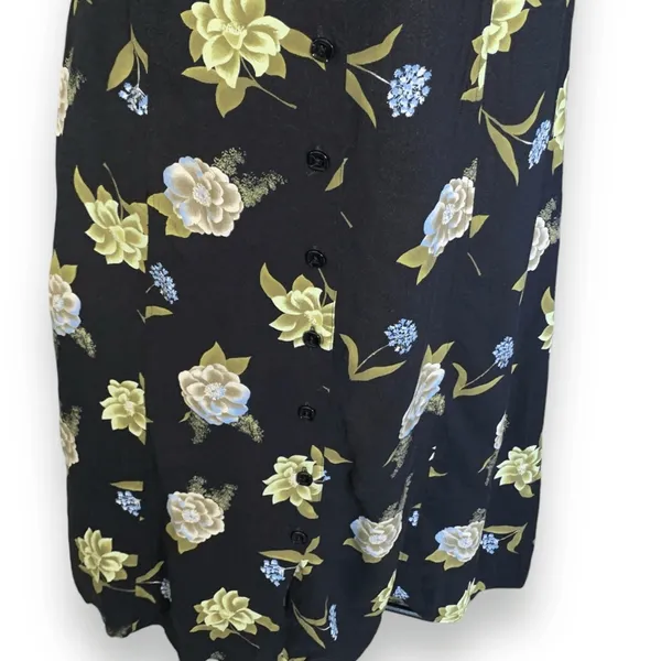Sag Harbor Vintage Skirt Black Blue Floral Button Front Romantic Grunge Midi Botanical - Image 5