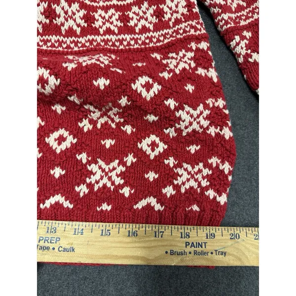 Vtg‎ Ralph Lauren Hand Knit Button Neck Sweater Red Nordic Snowflake P M - Image 7