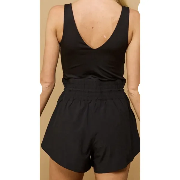 Anwnd Black Drawstring‎ Waist Scoop Neck Romper Women's Size Large Sporty - Image 3
