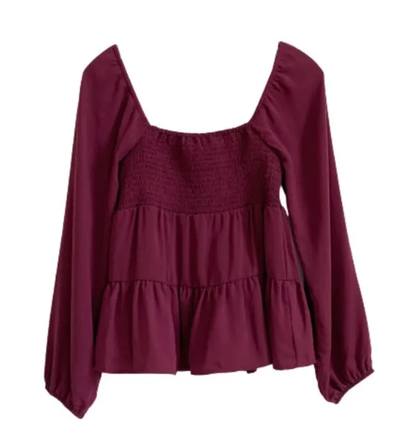 Paper Crane Top Berry Purple Smocked Baby Doll Long Sleeve Blouse Top Medium NEW - Image 2