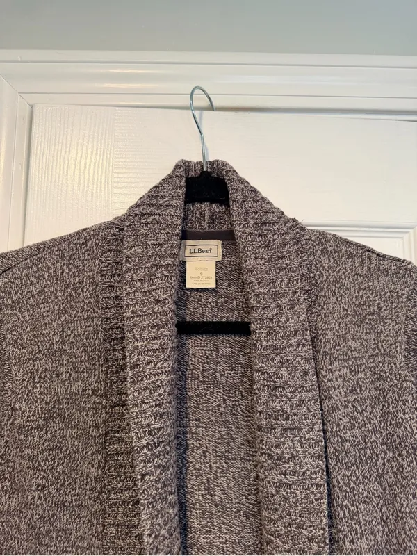 L.L. Bean Size S Gray Open Front Cotton Blend Ribbed Trim Cardigan Sweater - Image 5
