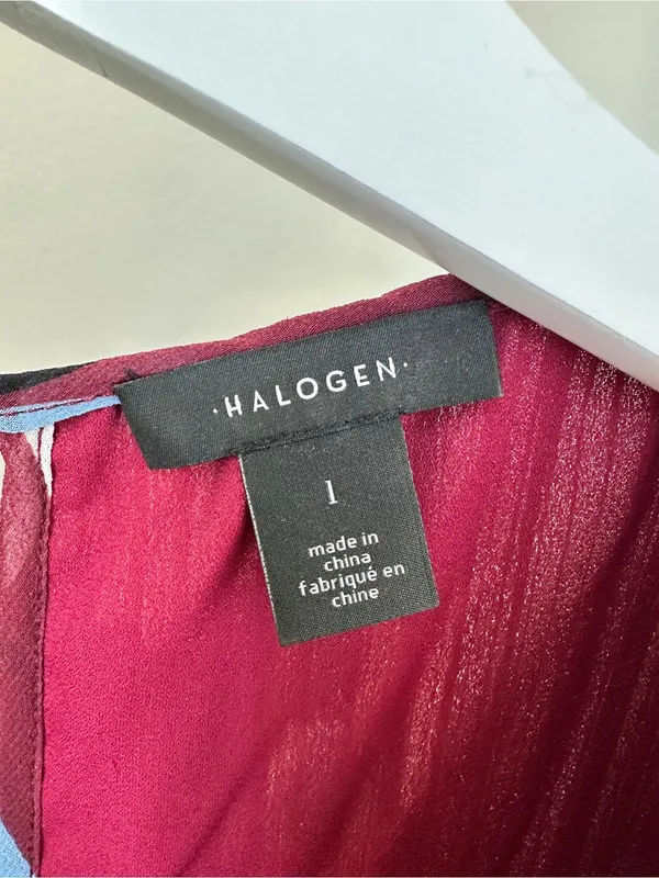 Halogen Pleated Floral-Print Sleeveless Dress - Burgundy Size Large - Image 10