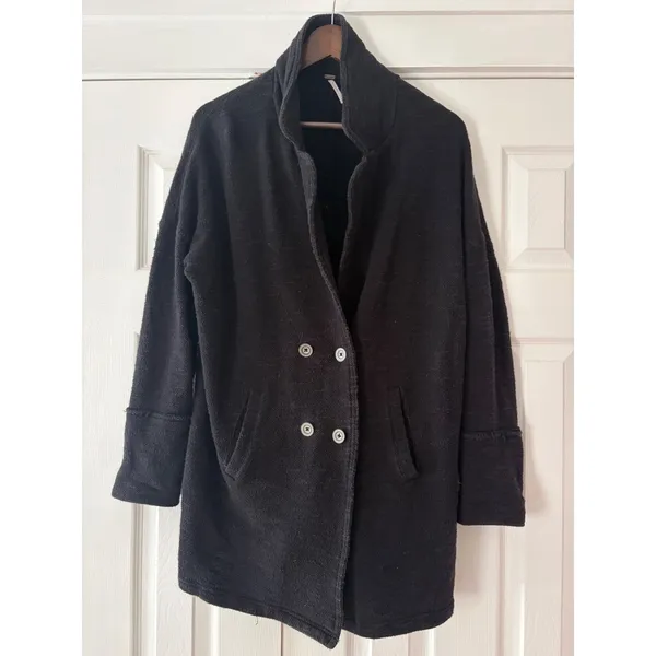 Free People Black Boucle Double‎ Breasted Cardigan Jacket Shawl Collar Womens S - Image 3
