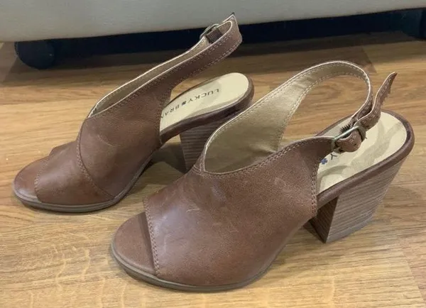 Lucky Brand Brown Leather Open Toe Sling Back - Image 2