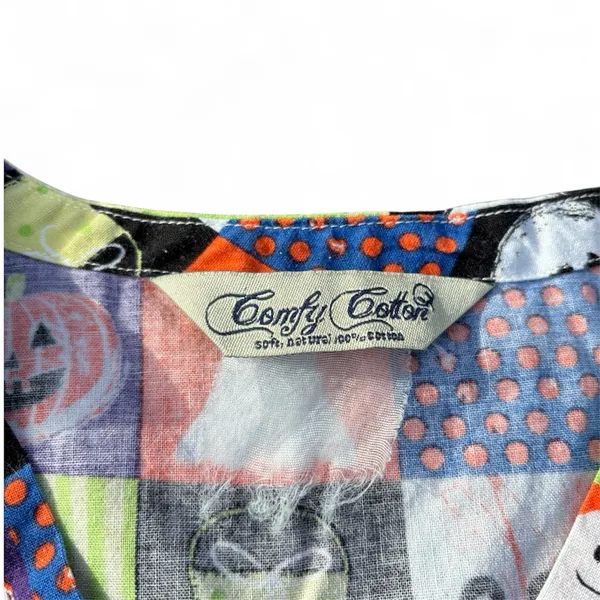 Comfy Cotton Halloween Theme Green Orange Purple Spooky Animated Nurse Scrub Top - Image 3