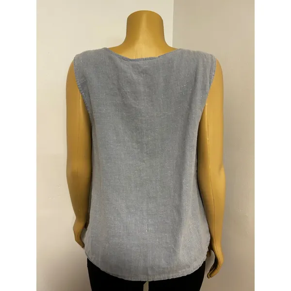 Aly Wear Womens Medium Blue 100% Linen Button Front Vest Top USA BOHO Earthy - Image 3