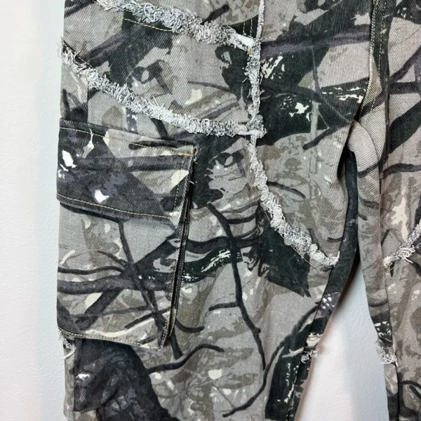 Made Extreme Jungle Camo Cargo Jeans Gray Green Loose Straight Streetwear 33x30" - Image 6