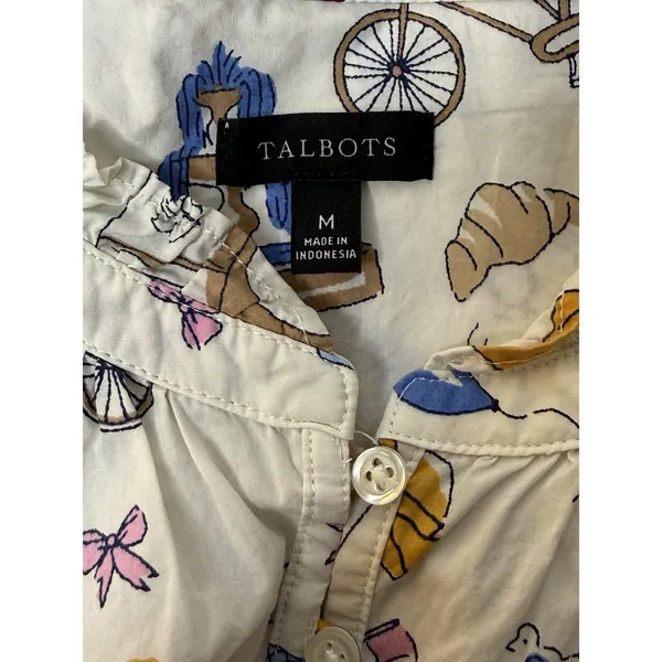 Talbots Paris Icons Ruffle Trim Popover Top Cotton Women Sz M Cottage‎ Mom White - Image 6