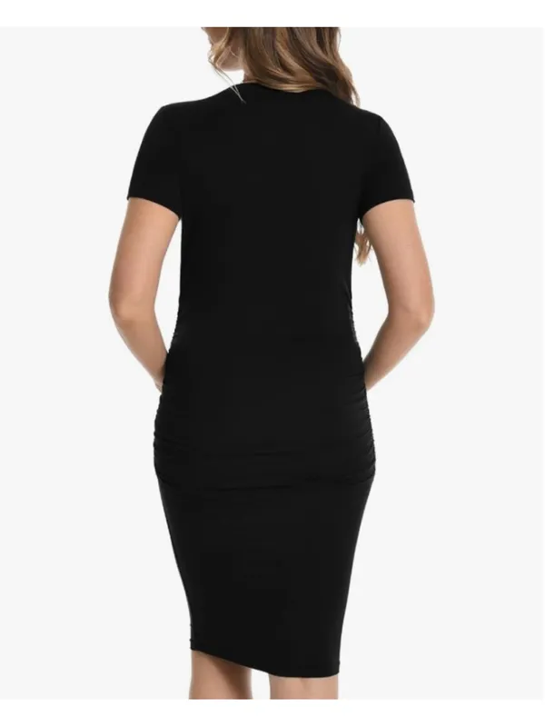 NEW Black Short Sleeve Maternity Dress Ruched Pregnancy S - Image 2