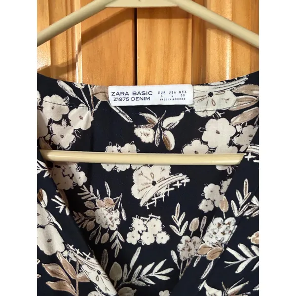 Zara Basic Black Floral Button Down Blouse‎ Women's Large Long Sleeve Top NWOT - Image 4