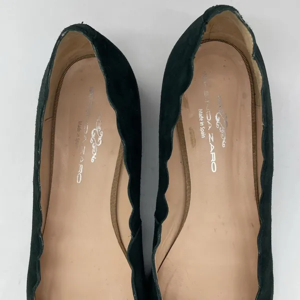 Brenda Zaro Womens 39.5 (US 8.5-9) Shoes Ballet‎ Flats Scalloped Green Suede - Image 6