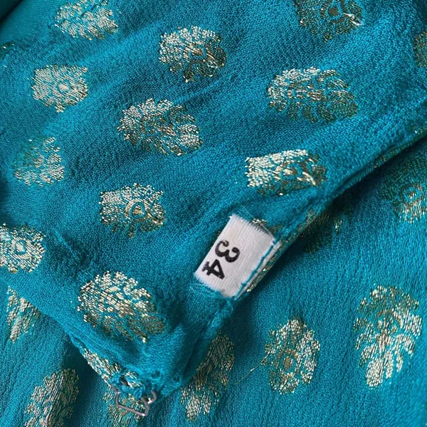 Source Unknown Turquoise and Gold Embroidered Blue Beaded Indian Silk Kameez Dress XS / 34 - Image 6