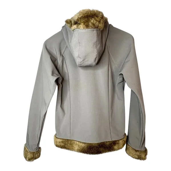 Marmot Softshell Jacket Women Medium Gray Faux Fur Trim Hooded Full‎ Zip Outdoor - Image 3
