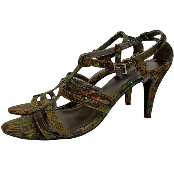 MOSSIMO Snakeskin‎ Strappy Heels Sling Back Sandals 7.5 - Image 4
