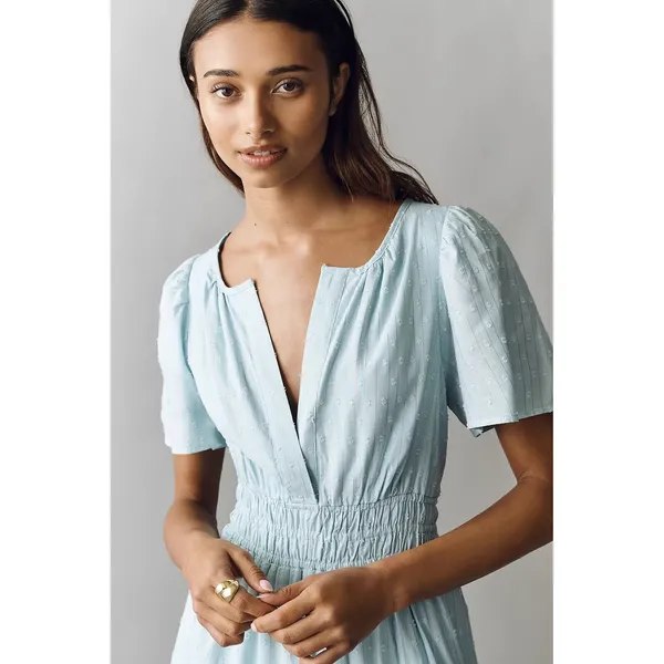 Anthropologie Somerset Maxi Dress Corydalis Blue Lurex Swiss Dot Tiered Size M - Image 2