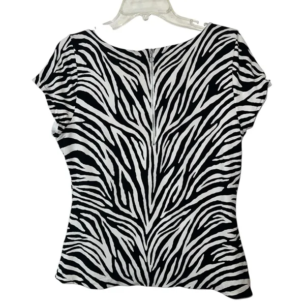 White House Black Market Zebra Print Top L Exposed Zipper Stretch Lined Blouse - Image 2