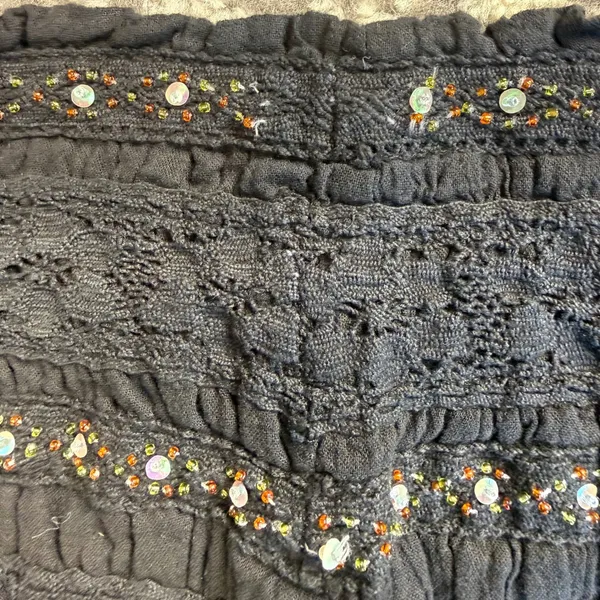 Hard Tail Western USA Mini Skirt Womens XS Black Gauze Beaded Smocked Boho - Image 7