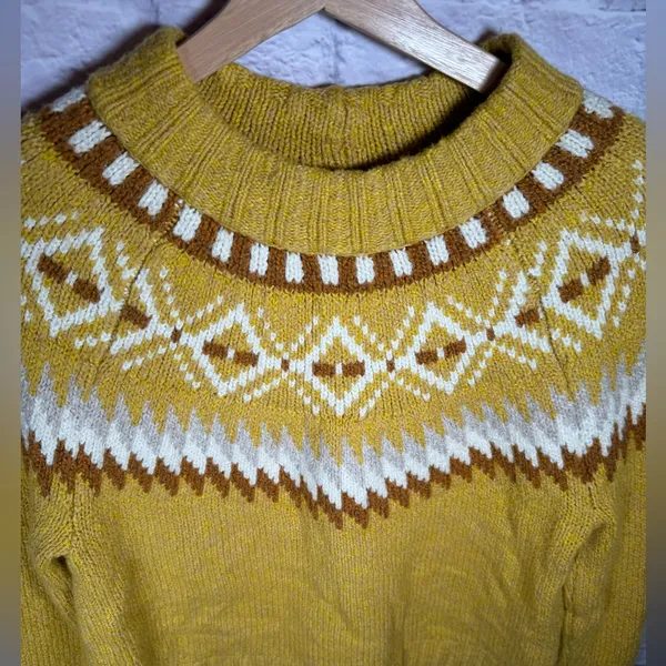 American Eagle Fair Isle Mustard‎ Yellow Pullover Sweater Womens size small - Image 3