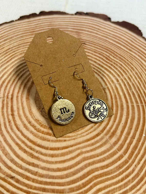 Gold Tone Scorpio Zodiac Charm Dangle Earrings Astrology Horoscope Jewelry NWT - Image 3