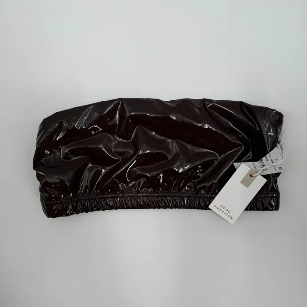 Good American Bikini Top Size Medium Faux Patent Leather Bandeau NWT Swim Brown - Image 13