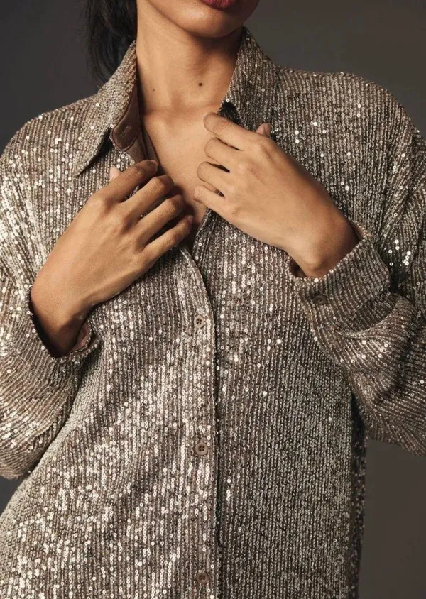 Flat White Sequin Tunic Dress, Size XS - Image 4