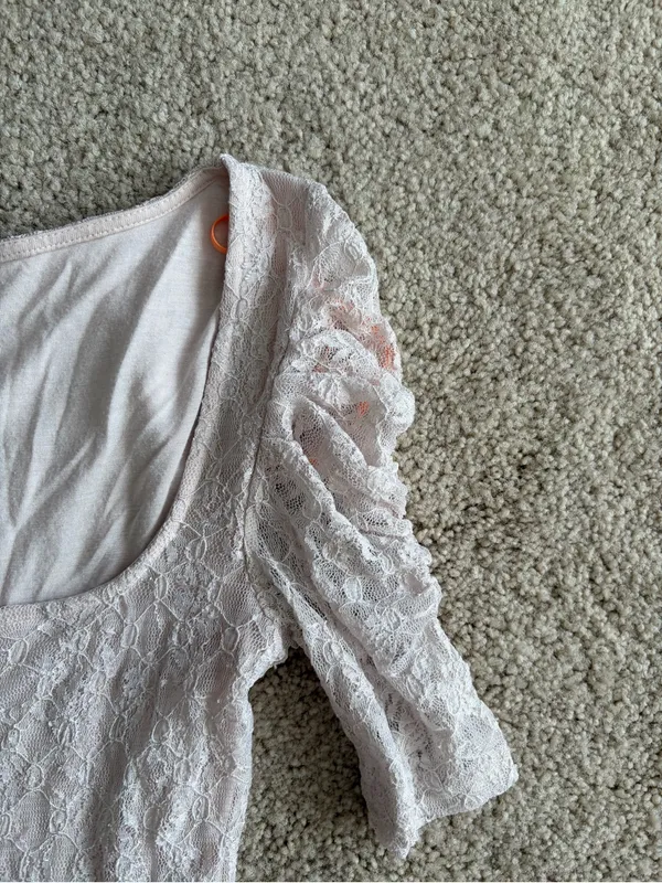 Free People y2k White Lace Mini Dress Square Neck 3/4 Sleeve Boho Romantic Sz xs - Image 4