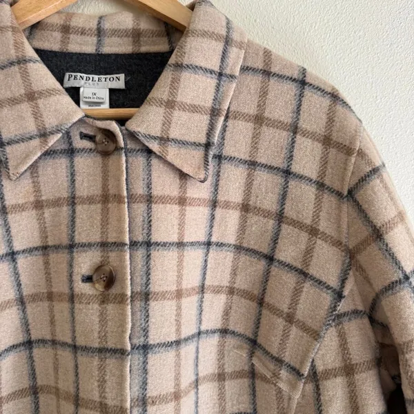 Pendleton Merino Wool Reversible Plaid Grey Preppy Button Up Coat Size 1X - Image 2