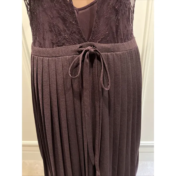 Vtg Tracy Reese Shimmer Maxi Gown Pleated Lace Y2K Whimsigoth Fairy Deep Purple - Image 5