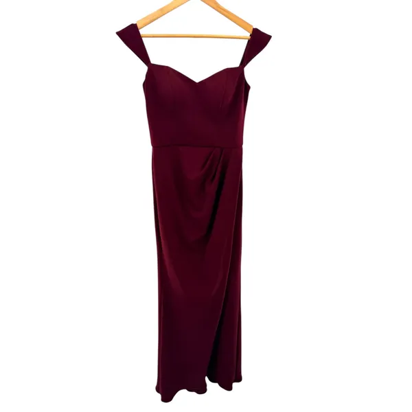 BHLDN Rossi Crepe Maxi Dress Burgundy Off Shoulder Formal‎ Wedding Guest 4 - Image 4