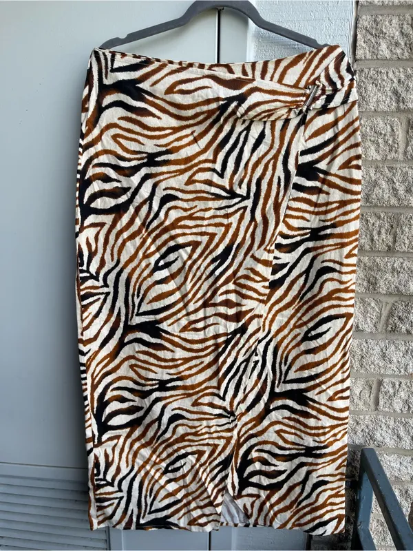 House of Harlow 1960 Zebra-Print Wrap Midi Skirt in Brown, Black, Cream - Image 3