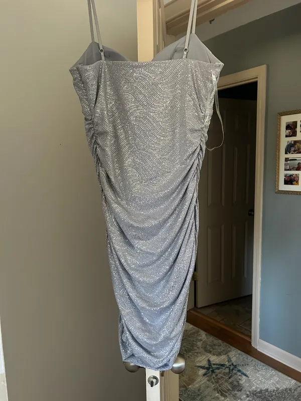 Emerald Sundae Silver Sparkle Cowl Spaghetti Strap Mini Dress - Image 2