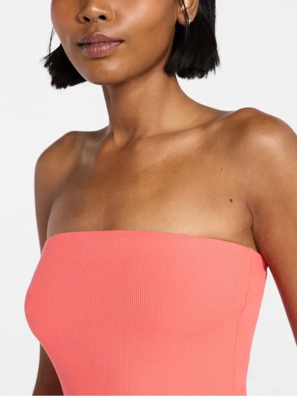 No Boundaries Strapless Coral Fire Bodycon Mini Tube Dress - Image 4