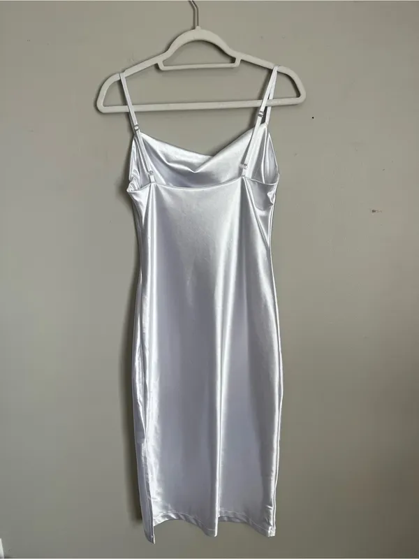 XXXITICAT White Silver Satin Cowl Midi Dress Sz S - Image 6