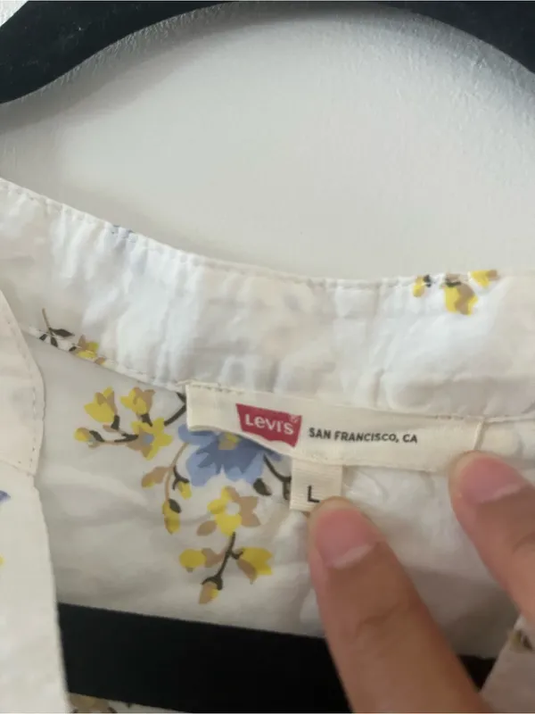 Levi's 100% Cotton White Floral Puff Sleeve Peasant Top Large Cottagecore - Image 5