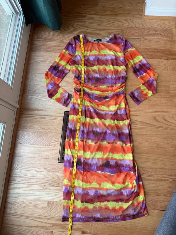 Nicole Miller Mesh Ruched Tie Dye Maxi Dress Multicolor Size 10 - Image 7