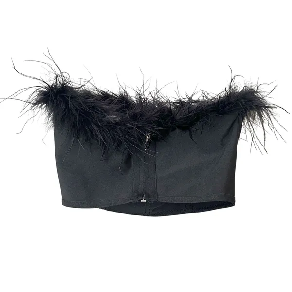 SUPERDOWN Ramona Feathered‎ Bustier Top Black XS - Image 4