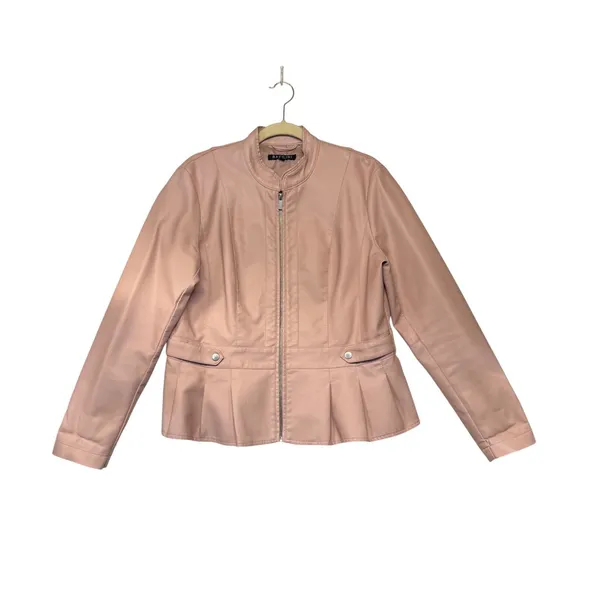 Baccini Blush Pink Faux Leather‎ Peplum Jacket Mandarin Collar Size L - Image 2