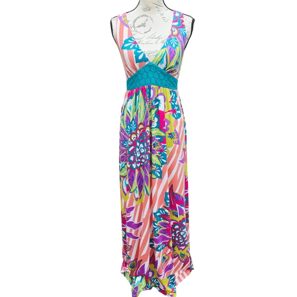 Flying Tomato Floral Striped Maxi Dress V-Neck Open Back ID10766 Multicolor M - Image 2