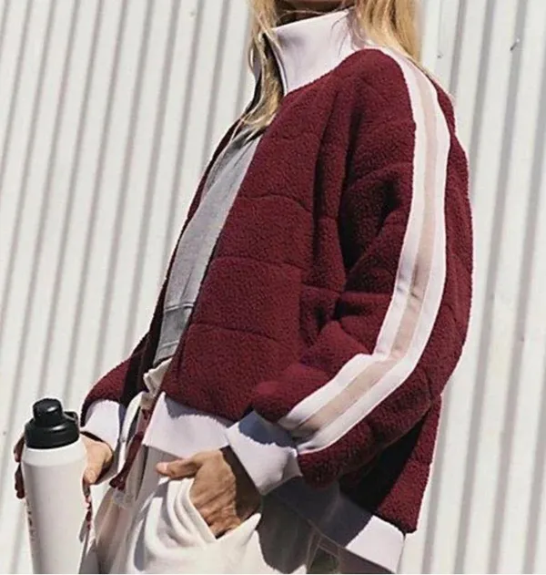 NWT Free People FP Movement Fleecy Sherpa Scrunchy Pippa Jacket in Burgundy Red - Image 2