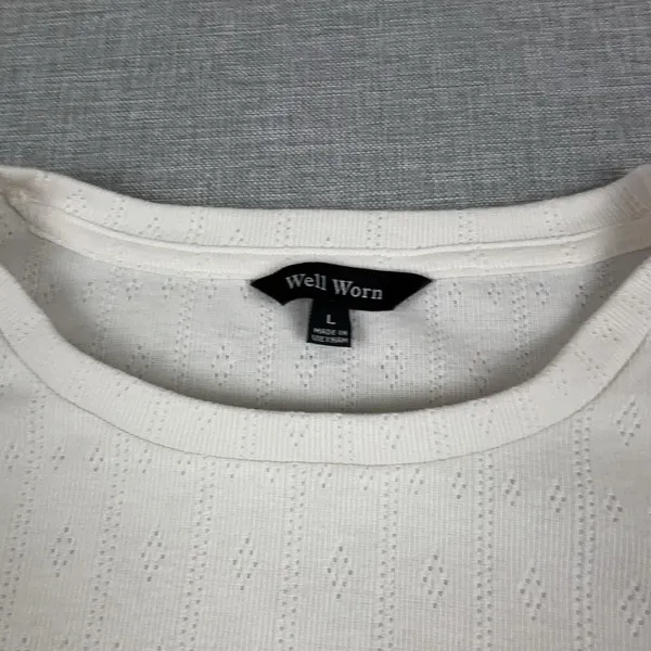 Well Worn T-Shirt Womens L White Crew Neck Long Sleeve Pointelle Knit Top - Image 2