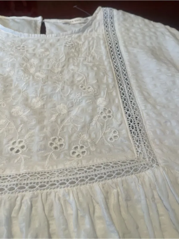 Altar’d State Cove White Embroidered Flutter Sleeve Mini Cotton Dress Boho Sz M - Image 13
