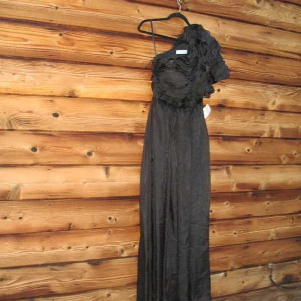 MAC DUGGAL Size 2 Black Ruffle Layered One Shoulder Gown Dress Maxi Formal - Image 7