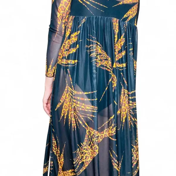 Black & Brown Animal Cheetah Print Sheer Swim Cover Maxi Dress - Image 7