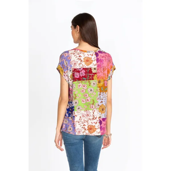 Johnny Was Patchwork Floral Bamboo‎ Viscose Top Tee Multi Color L T14022-3 - Image 2