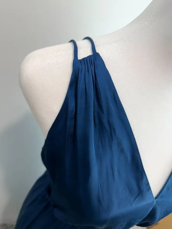 H&M dark teal satin maxi dress minimalist slip with slit and open back vibe 2 - Image 14