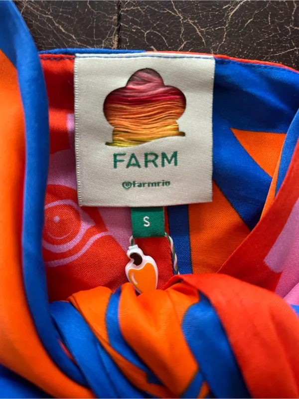Farm Rio Mixed Rainbow Toucans Crop Top Blue Orange Pink Tie-Front Bra Top - Image 5