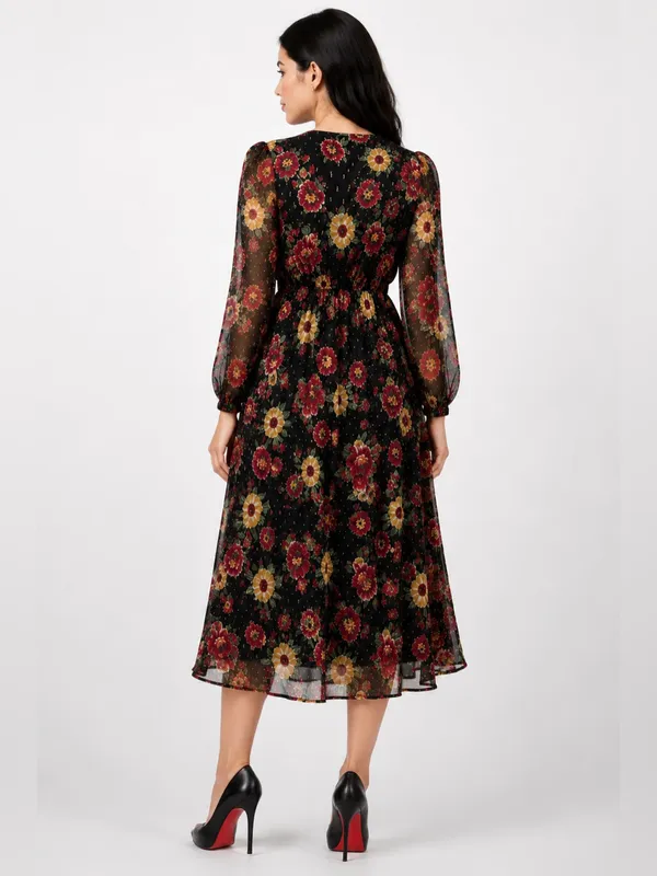1775 Floral Maxi Dress Small Metallic Dot Long Sleeve Boho Cottagecore - Image 2